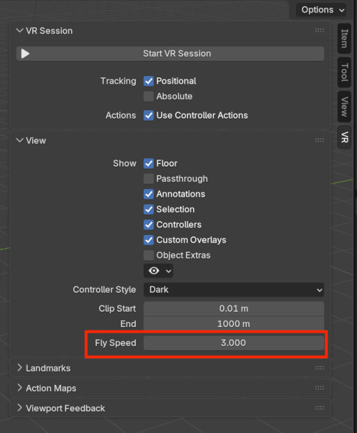 更新された VR セッション設定